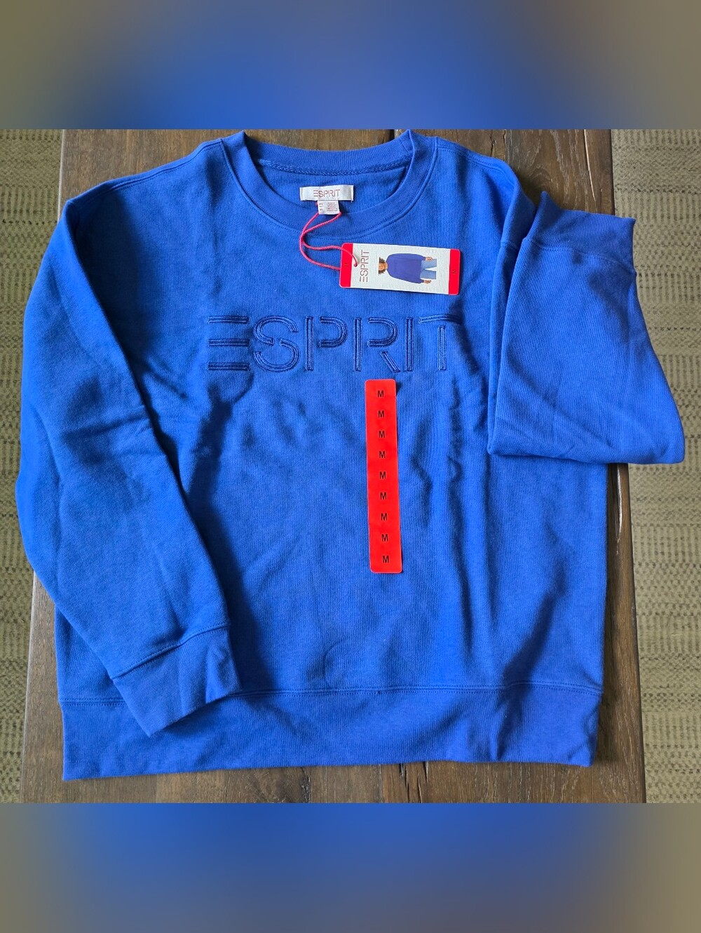 Retro ESPRIT Sweatshirt with Embroidered Logo Vintage-Inspired  Blue Size M
